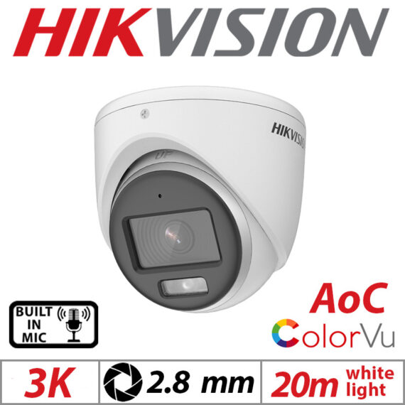 HIKVISION CAMERA Interne Fixed Turret 3K IP67 Color Imaging Audio 12M DS-2CE70KF0T-MFS