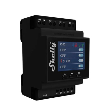shelly pro 4ch PM  channels DIN rail relay switch with Wi-Fi, LAN and Bluetooth connection
